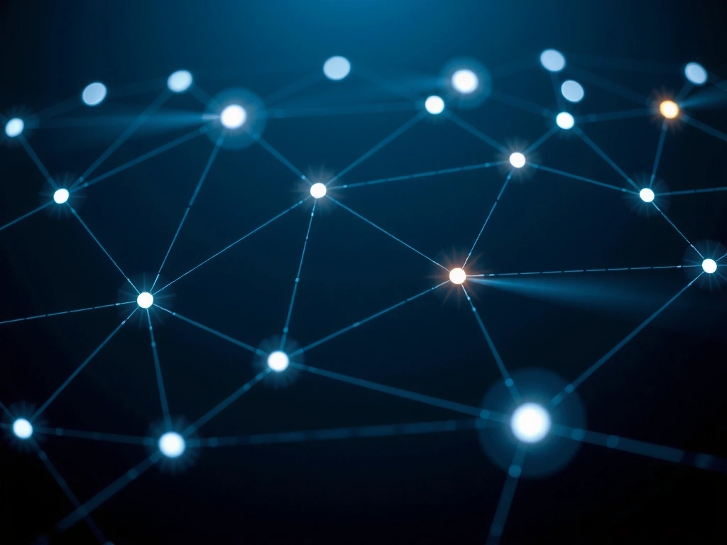Digital cookies represented as abstract data points flowing across a network, symbolizing data collection and website functionality.