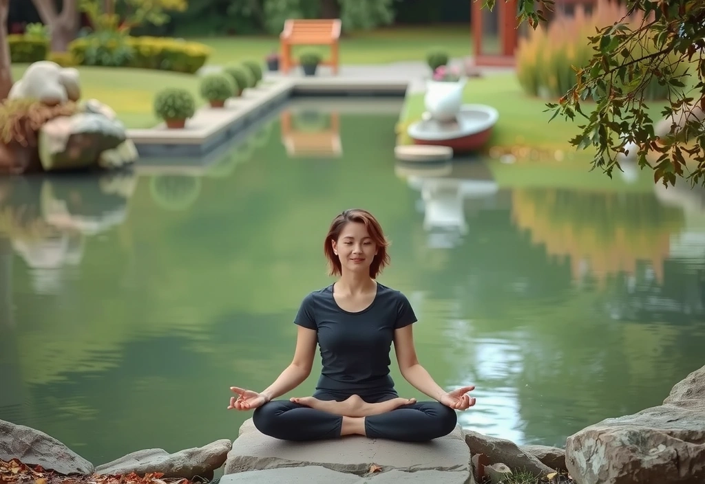 A person meditating peacefully in a serene natural setting, symbolizing mental wellness
